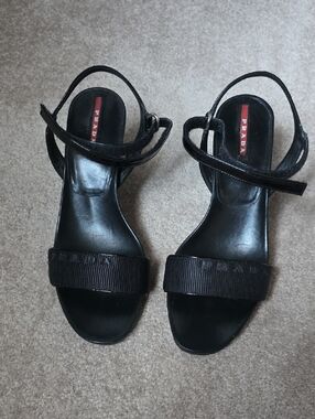 Prada Black Patent Leather wedge sandals
